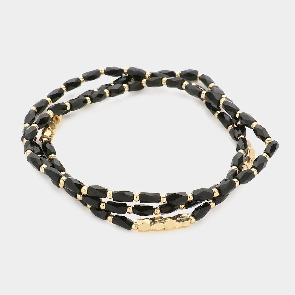 Black 3PCS Faceted Rectangle Beaded Stretch Bracelets - Jewelry Store by Erik Rayo