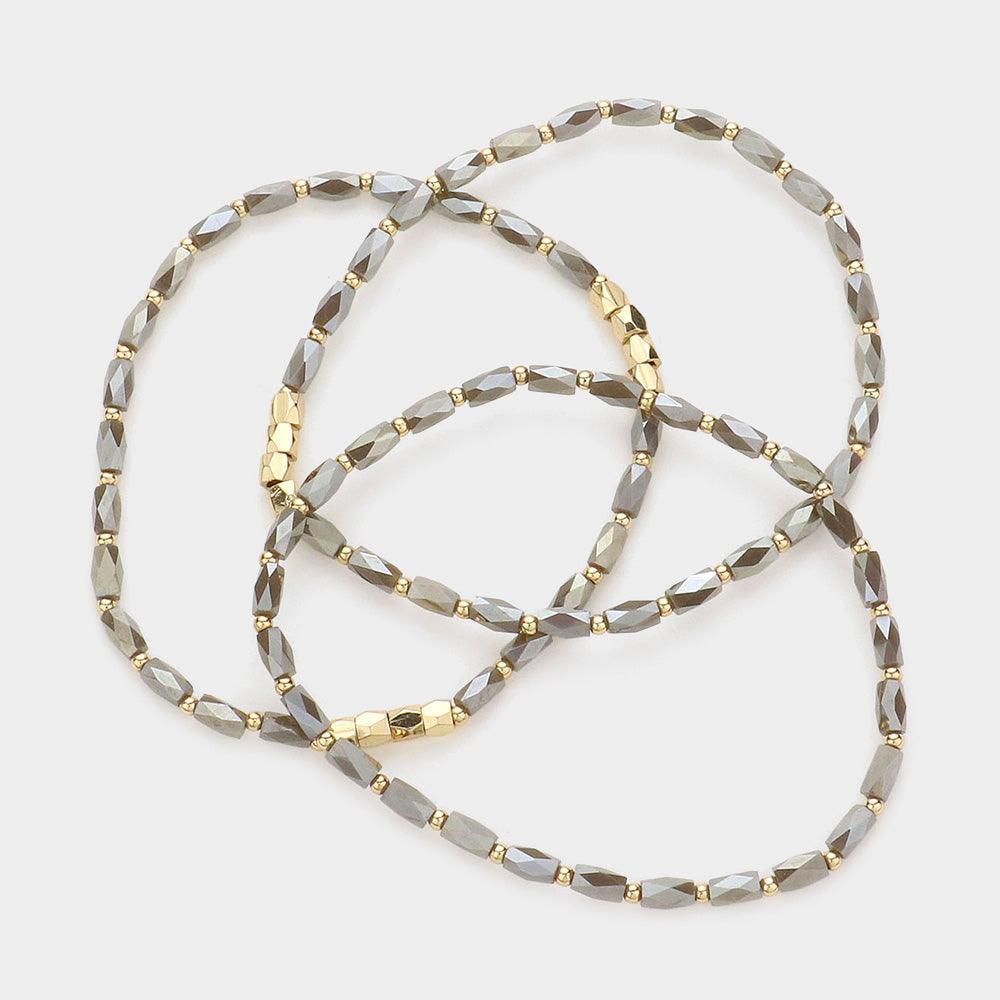 3PCS - Faceted Rectangle Beaded Stretch Bracelets - Jewelry Store by Erik Rayo