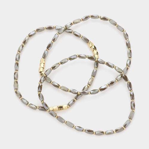 3PCS - Faceted Rectangle Beaded Stretch Bracelets - Jewelry Store by Erik Rayo