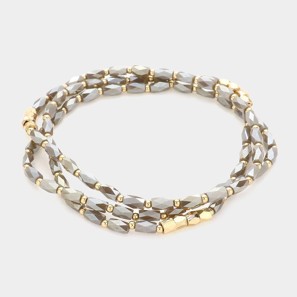 3PCS - Faceted Rectangle Beaded Stretch Bracelets - Jewelry Store by Erik Rayo