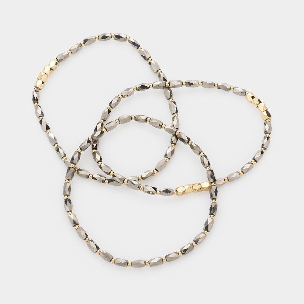 3PCS - Faceted Rectangle Beaded Stretch Bracelets - Jewelry Store by Erik Rayo