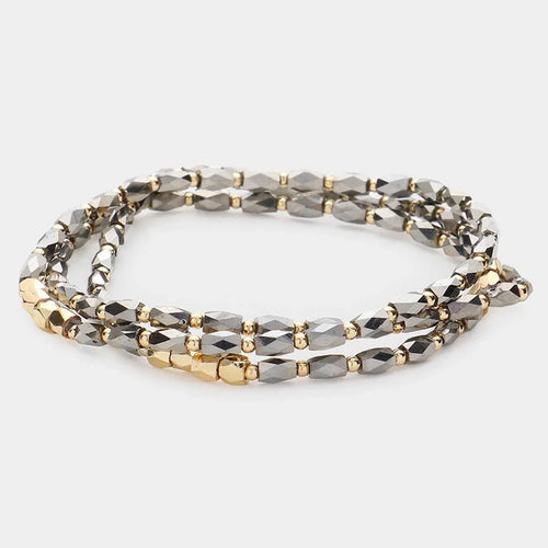 3PCS - Faceted Rectangle Beaded Stretch Bracelets - Jewelry Store by Erik Rayo