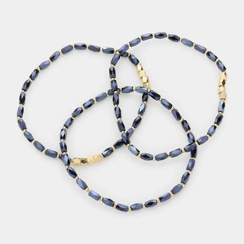 3PCS - Faceted Rectangle Beaded Stretch Bracelets - Jewelry Store by Erik Rayo