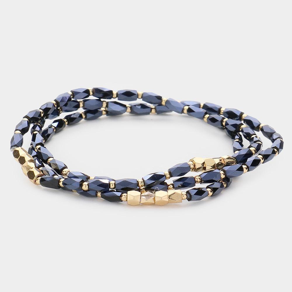 3PCS - Faceted Rectangle Beaded Stretch Bracelets - Jewelry Store by Erik Rayo