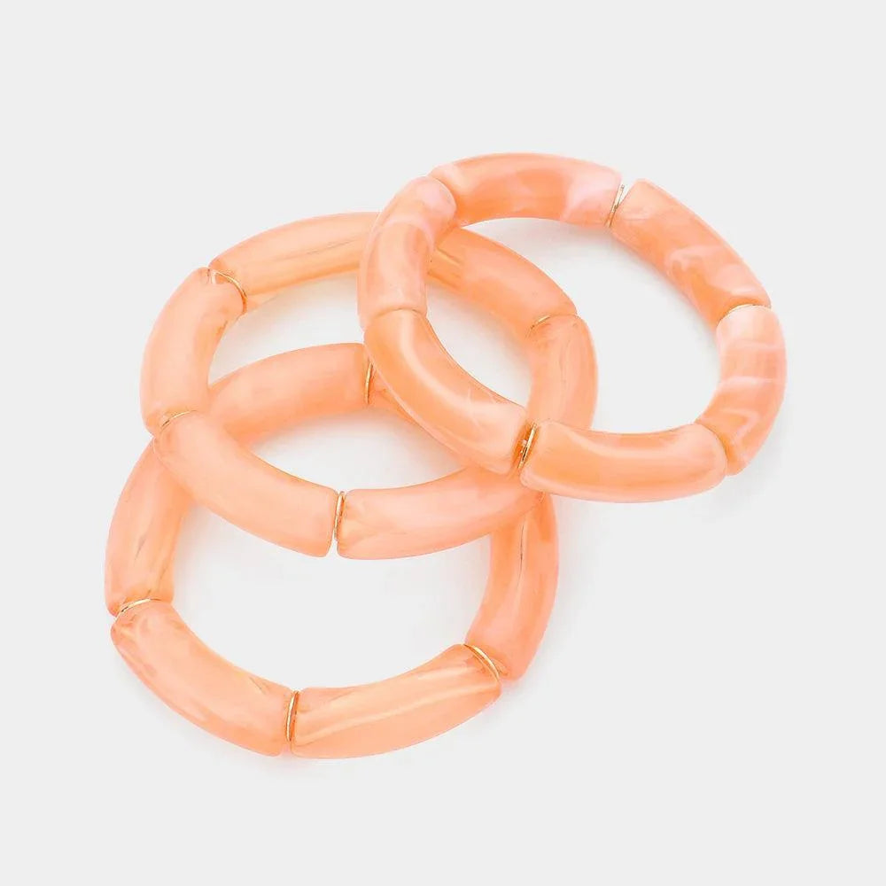 Peach 3PCS Resin Stretch Bracelets - Jewelry Store by Erik Rayo