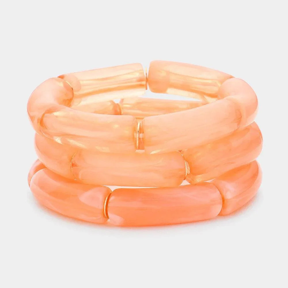 Peach 3PCS Resin Stretch Bracelets - Jewelry Store by Erik Rayo
