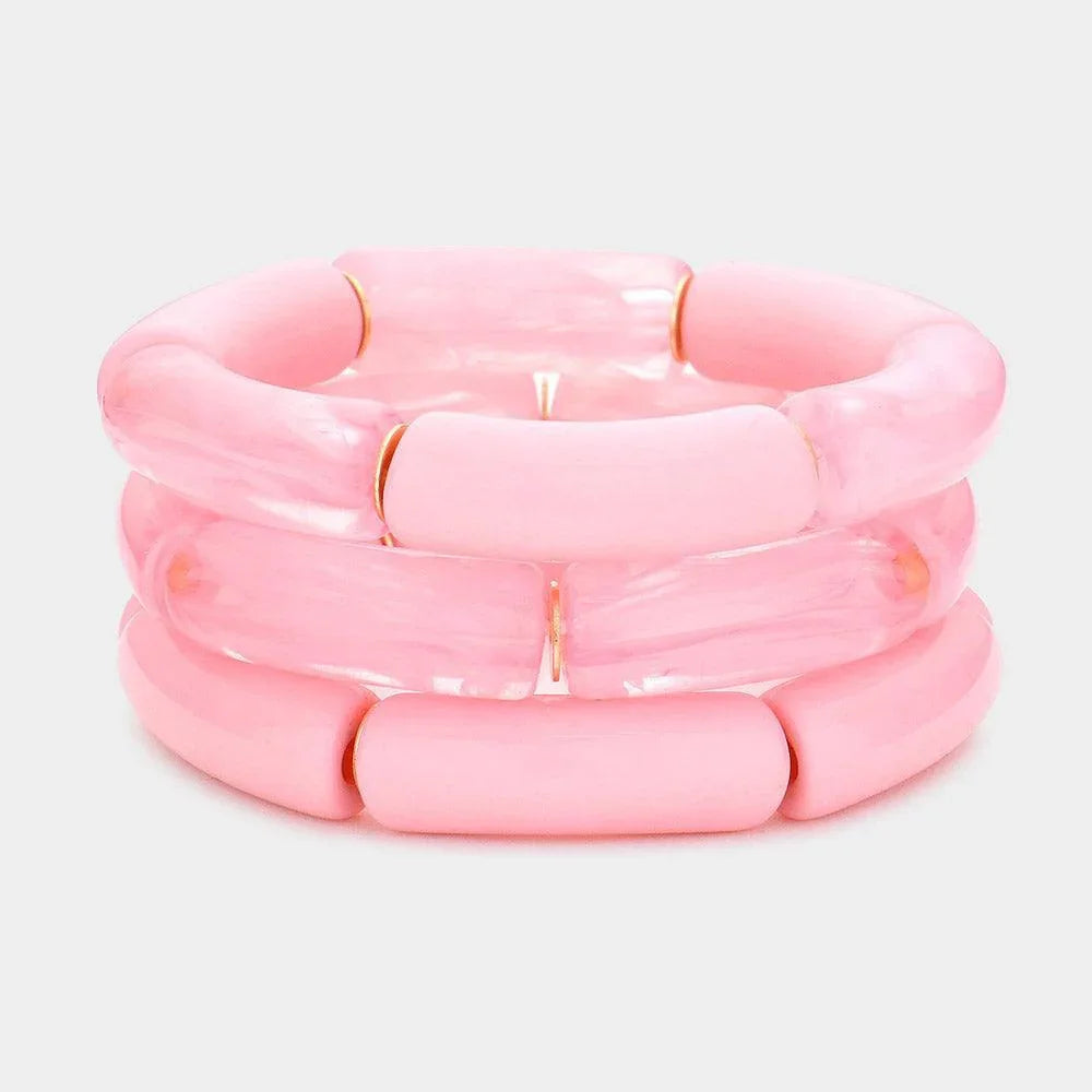 Pink 3PCS Resin Stretch Bracelets - Jewelry Store by Erik Rayo