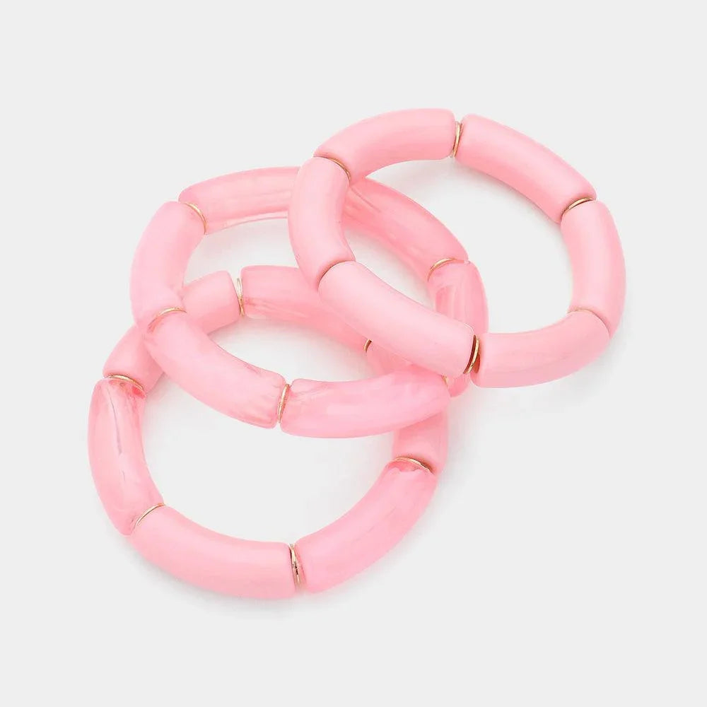 Pink 3PCS Resin Stretch Bracelets - Jewelry Store by Erik Rayo