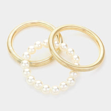 Load image into Gallery viewer, Cream 3PCS  Pearl Beaded Metal Cable Multi Layered Stretch Bracelets
