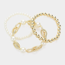 Load image into Gallery viewer, Cream 3PCS - Pearl Pointed Metal Ball Stretch Multi Layered Bracelets
