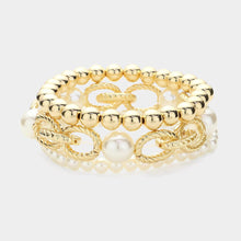 Load image into Gallery viewer, Cream 3PCS - Pearl Pointed Metal Ball Stretch Multi Layered Bracelets
