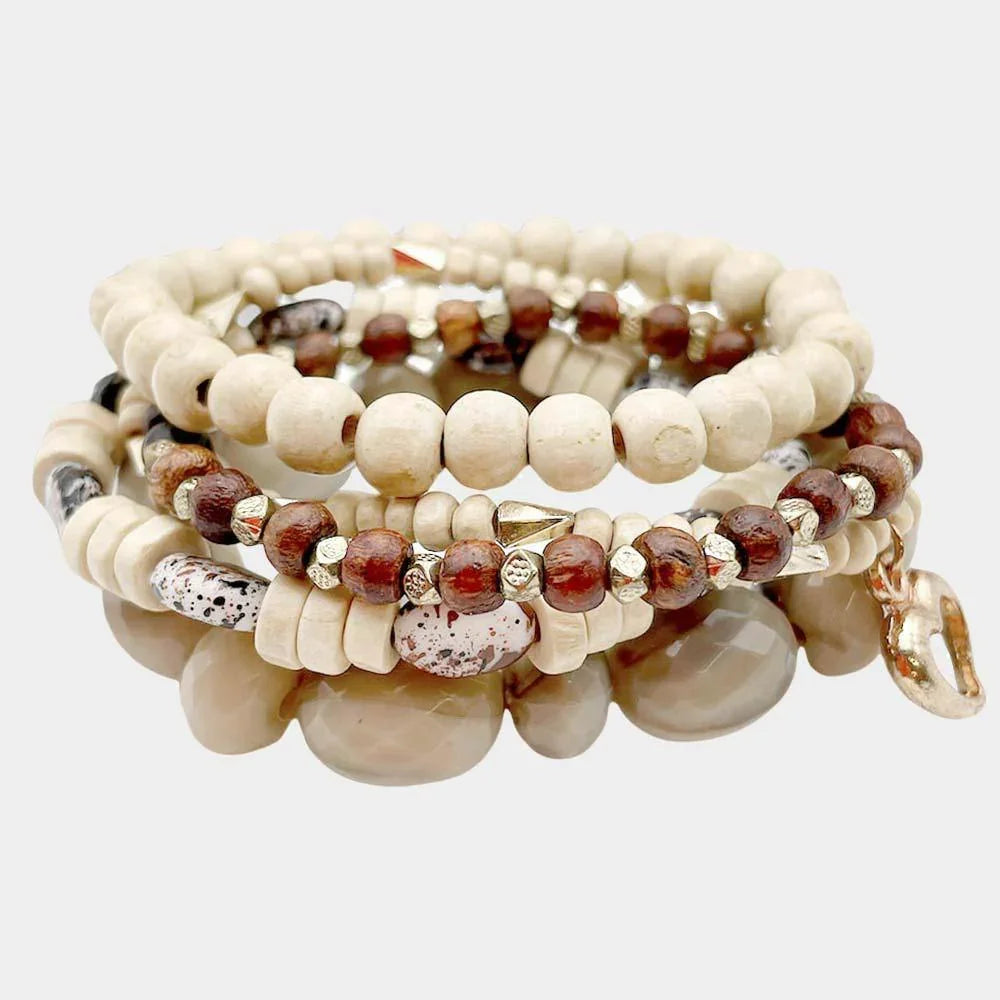 5PCS Heart Charm Wood Stretch Bracelets - Jewelry Store by Erik Rayo