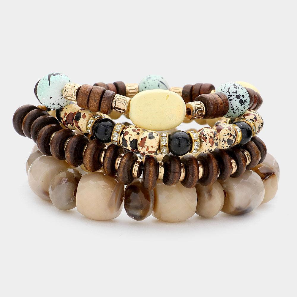 5PCS - Wood Marbled Beaded Stretch Bracelets - Jewelry Store by Erik Rayo