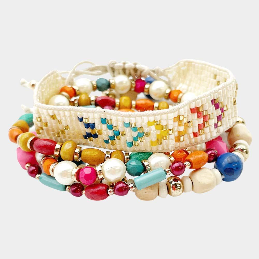 5PCS Chevron Patterned Beaded Wood Pearl Bracelets - Jewelry Store by Erik Rayo