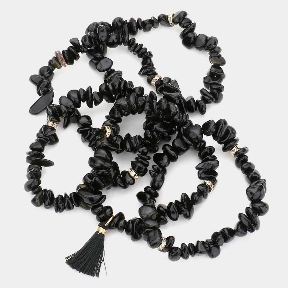 Black 5PCS Natural Stone Tassel Multi Layered Bracelets - Jewelry Store by Erik Rayo