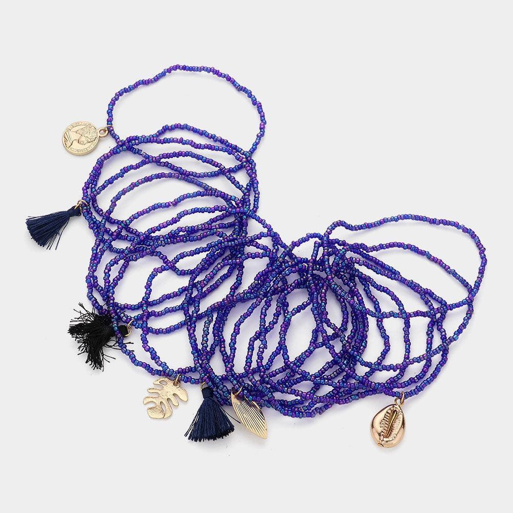 20PCS - Seed Beaded Tassel Shell Leaf Coin Charm Stretch Multi Layered Bracelets - Jewelry Store by Erik Rayo