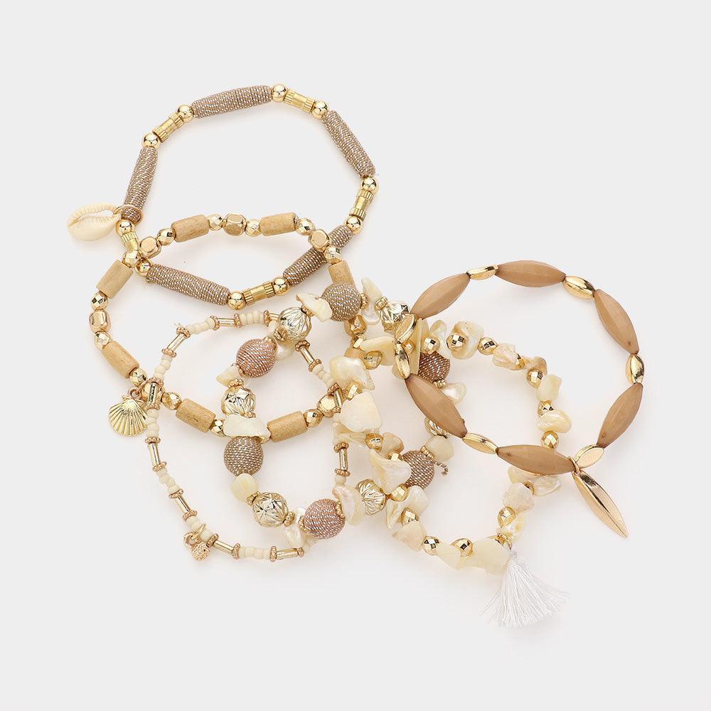 6PCS - Shell Charm Tassel Multi Beads Beaded Multi Layered Bracelets - Jewelry Store by Erik Rayo