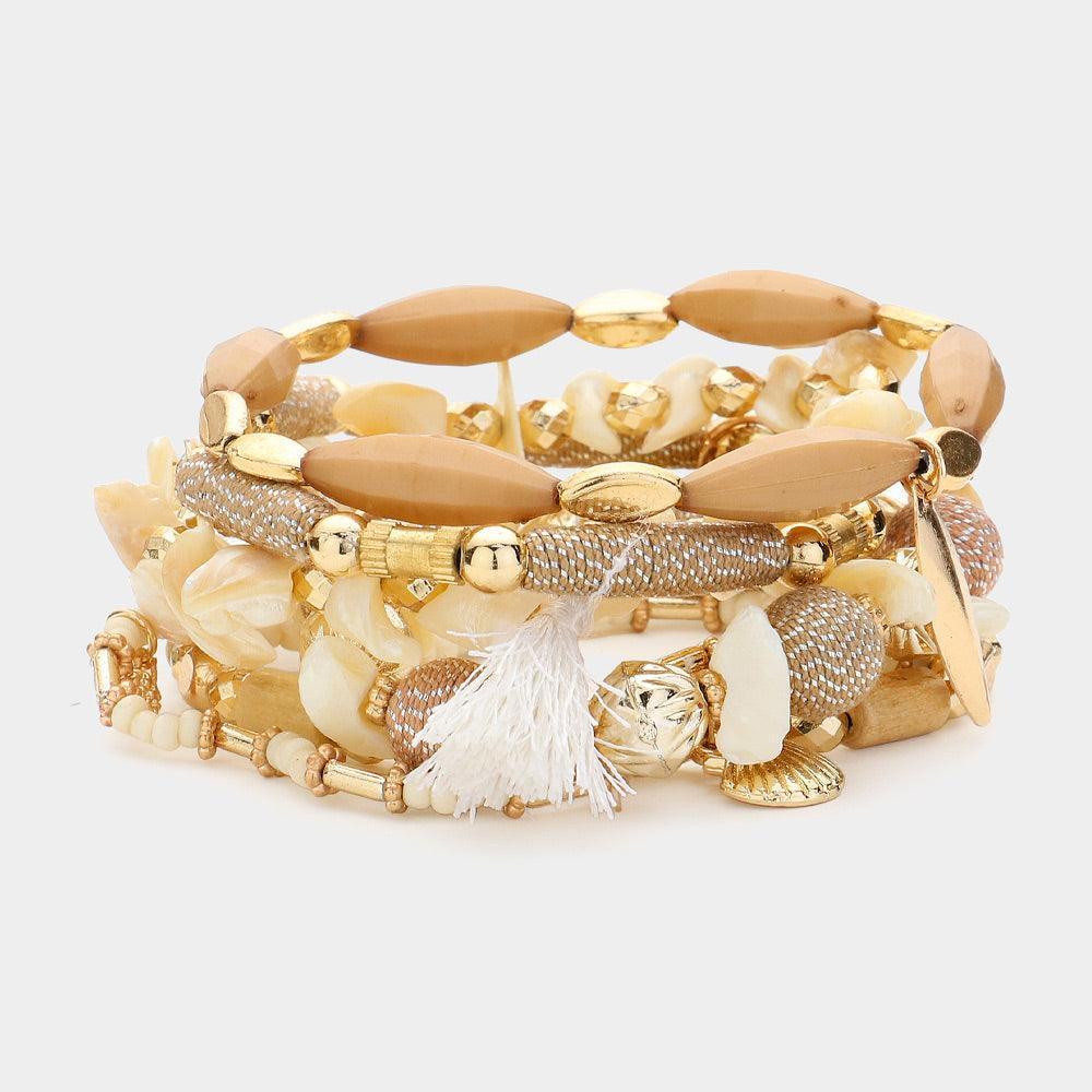 6PCS - Shell Charm Tassel Multi Beads Beaded Multi Layered Bracelets - Jewelry Store by Erik Rayo