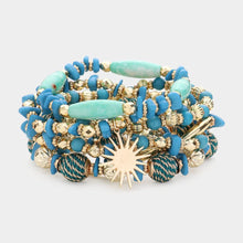 Load image into Gallery viewer, Turquoise 7PCS - Wing Sun Charm Multi Beads Beaded Layered Bracelets
