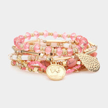 Load image into Gallery viewer, Pink 9PCS - Metal Coin Moon Charm Multi Beads Beaded Layered Bracelets
