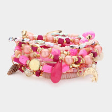 Load image into Gallery viewer, Pink 9PCS - Metal Moon Coin Multi Beads Beaded Layered Bracelets
