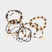 Load image into Gallery viewer, Brown 10PCS - Shell Charm Pointed Pearl Wood Seed Beads Beaded Multi Layered Bracelets
