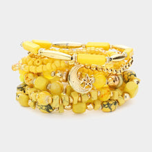 Load image into Gallery viewer, Yellow 9PCS - Moon Star Flower Metal Charm Multi Beads Beaded Multi Layered Bracelets
