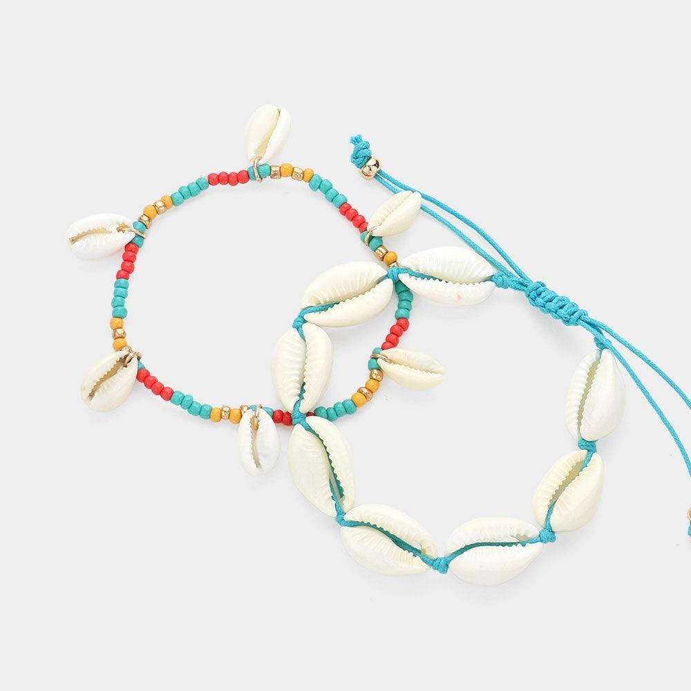 2PCS - Puka Shell Beaded Cinch Pull Tie Beaded Stretch Bracelets - Jewelry Store by Erik Rayo