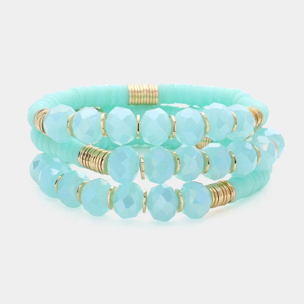 3PCS - Faceted Beads Heishi Beaded Multi Layered Bracelets - Jewelry Store by Erik Rayo