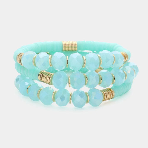 3PCS - Faceted Beads Heishi Beaded Multi Layered Bracelets - Jewelry Store by Erik Rayo