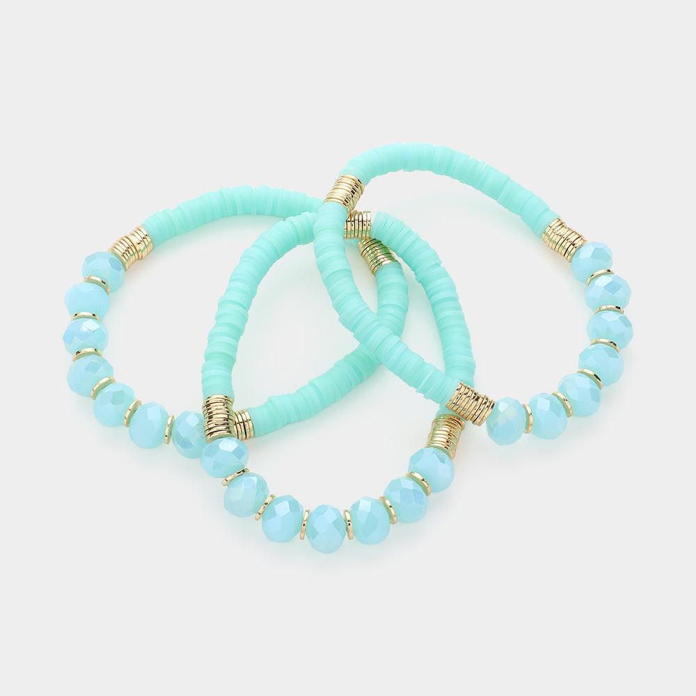 3PCS - Faceted Beads Heishi Beaded Multi Layered Bracelets - Jewelry Store by Erik Rayo