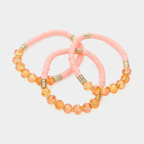 3PCS - Faceted Beads Heishi Beaded Multi Layered Bracelets - Jewelry Store by Erik Rayo