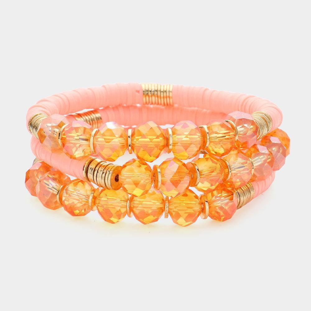 3PCS - Faceted Beads Heishi Beaded Multi Layered Bracelets - Jewelry Store by Erik Rayo
