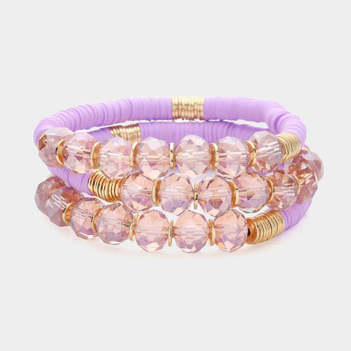 3PCS - Faceted Beads Heishi Beaded Multi Layered Bracelets - Jewelry Store by Erik Rayo