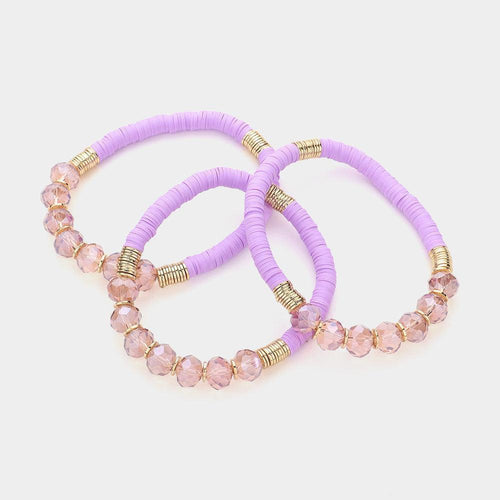 3PCS - Faceted Beads Heishi Beaded Multi Layered Bracelets - Jewelry Store by Erik Rayo