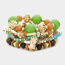 Load image into Gallery viewer, Green 8PCS - Metal Owl Hand Charm Multi Beads Stretch Layered Bracelets
