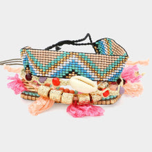 Load image into Gallery viewer, 5PCS - Puka Shell Pointed Aztec Pattern Cinch Pull Tie Tassel Pointed Stretch Multi Layered Bracelets

