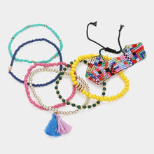 Load image into Gallery viewer, 7PCS - Tassel Pointed Beaded Stretch Aztec Pattern Beaded Cinch Pull Tie Multi Layered Bracelets
