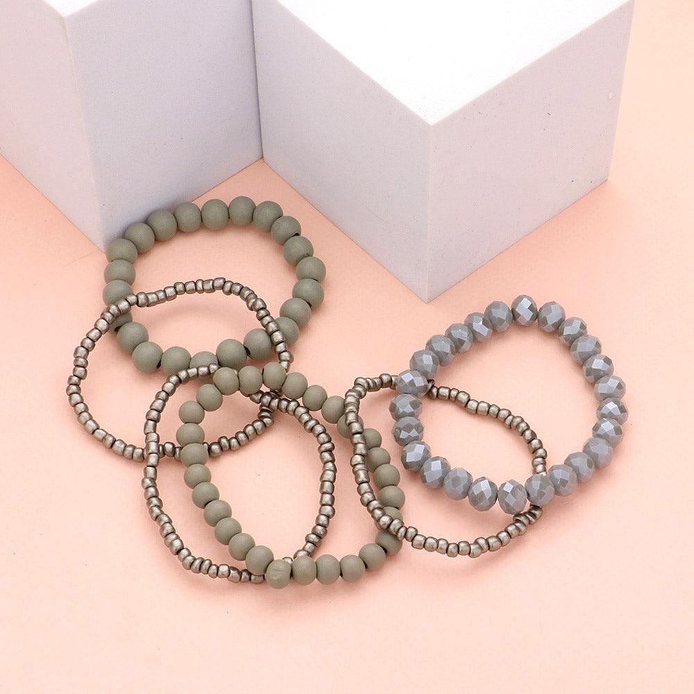 6PCS - Wood Ball Faceted Beaded Stretch Bracelets - Jewelry Store by Erik Rayo
