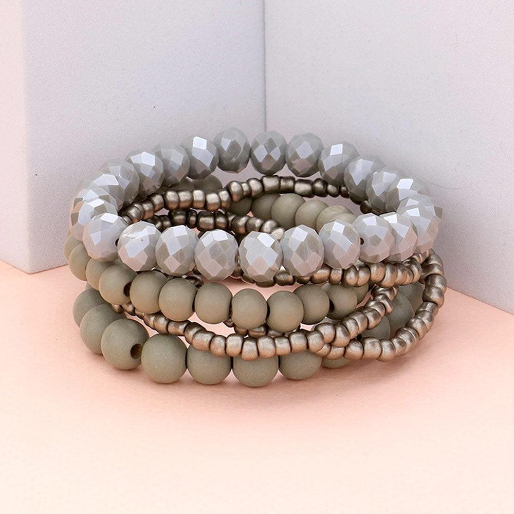 6PCS - Wood Ball Faceted Beaded Stretch Bracelets - Jewelry Store by Erik Rayo