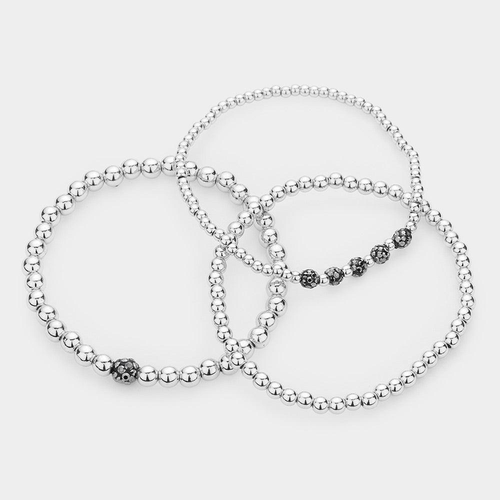 3PCS - Shamballa Ball Pointed Metal Ball Multi Layered Stretch Bracelet - Jewelry Store by Erik Rayo