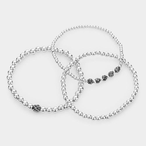 3PCS - Shamballa Ball Pointed Metal Ball Multi Layered Stretch Bracelet - Jewelry Store by Erik Rayo