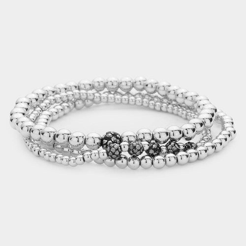 3PCS - Shamballa Ball Pointed Metal Ball Multi Layered Stretch Bracelet - Jewelry Store by Erik Rayo