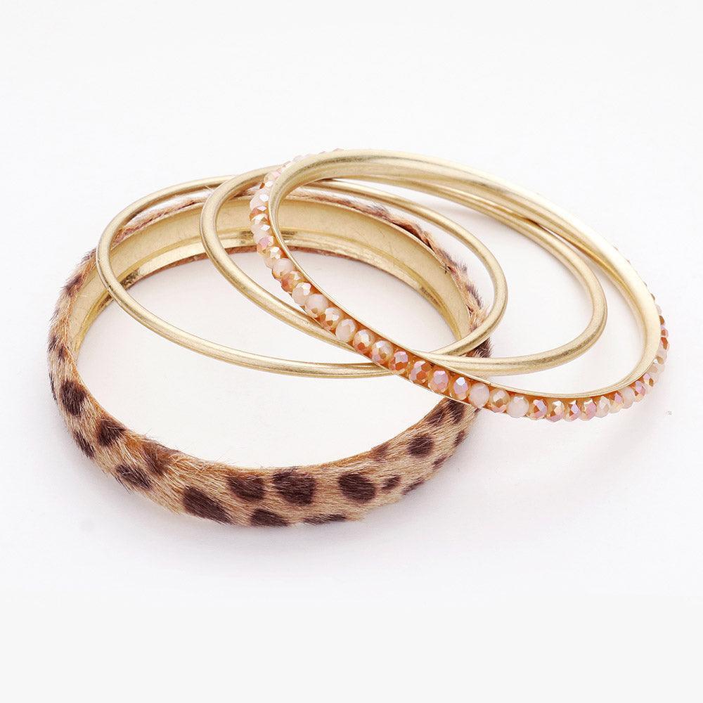 4PCS Animal Leather Rhinestone Metal Bangle Bracelets - Jewelry Store by Erik Rayo