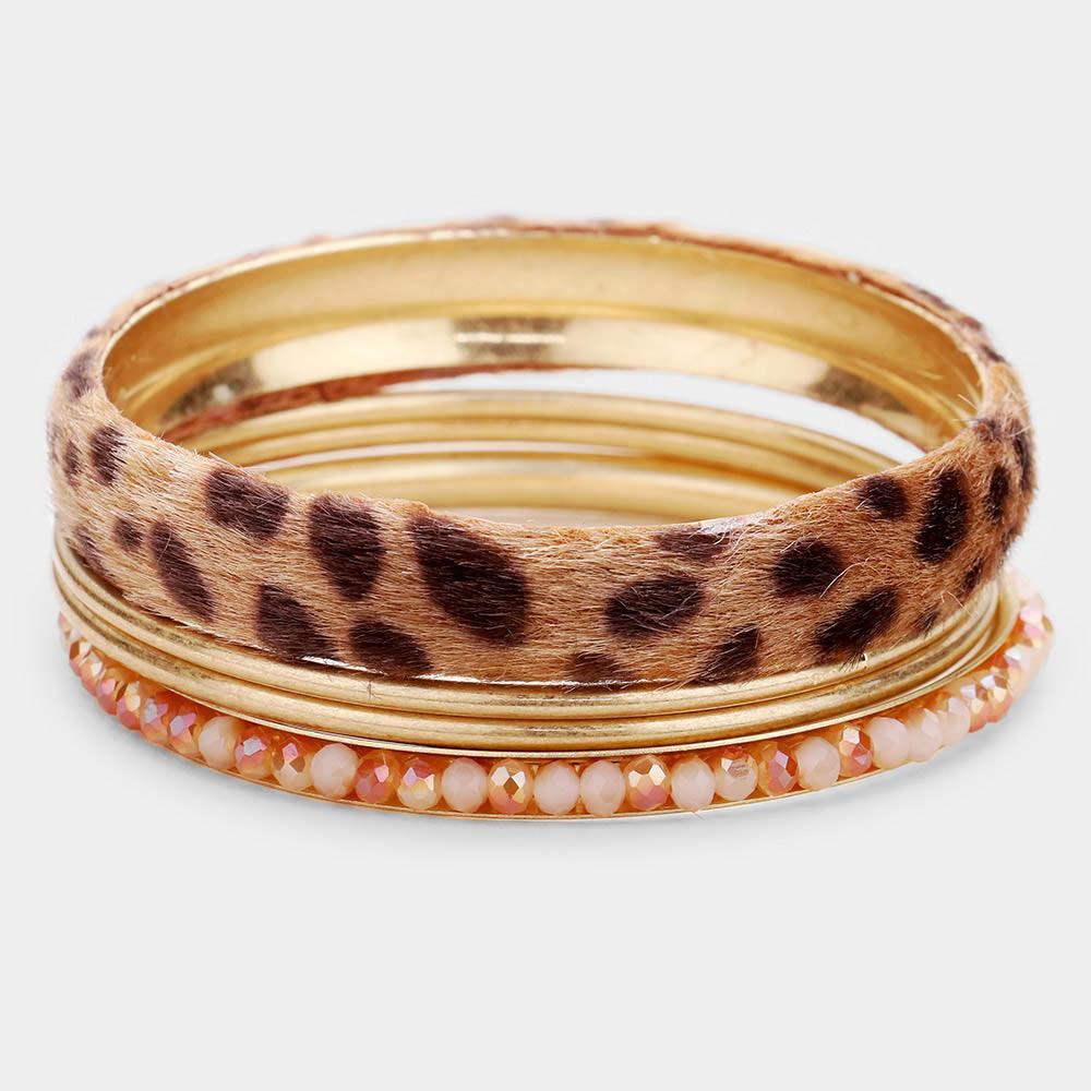 4PCS Animal Leather Rhinestone Metal Bangle Bracelets - Jewelry Store by Erik Rayo