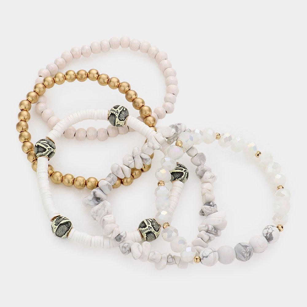 5PCS - Natural Stone Wood Heishi Beaded Stretch Bracelets - Jewelry Store by Erik Rayo