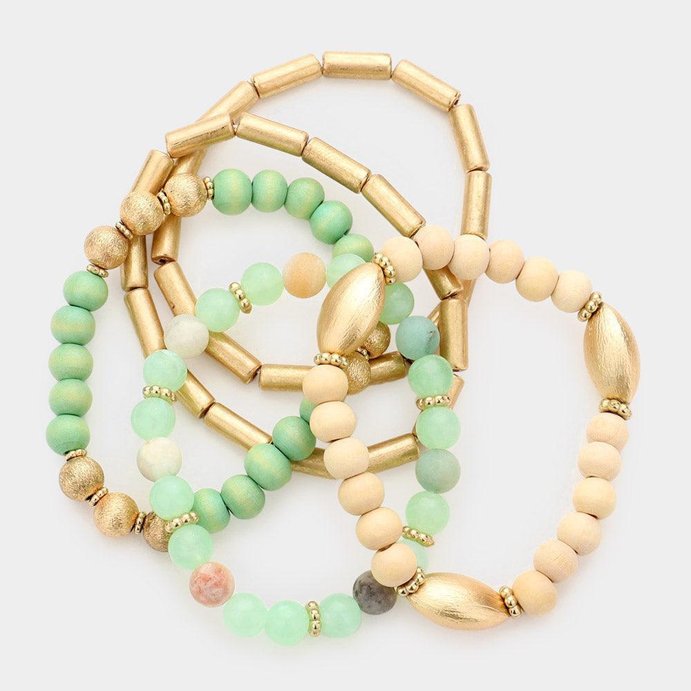 5PCS - Natural Stone Wood Beaded Stretch Bracelets - Jewelry Store by Erik Rayo