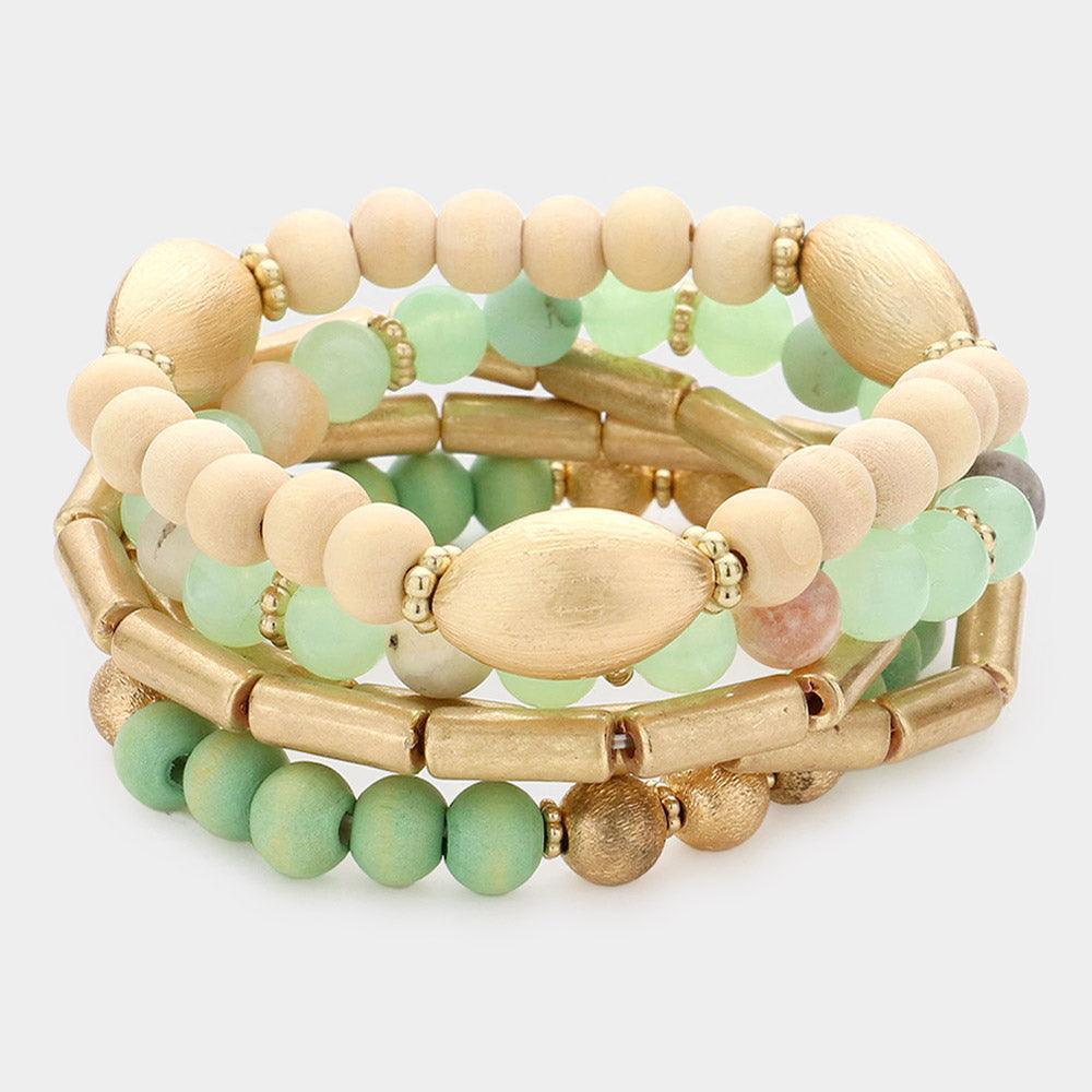 5PCS - Natural Stone Wood Beaded Stretch Bracelets - Jewelry Store by Erik Rayo