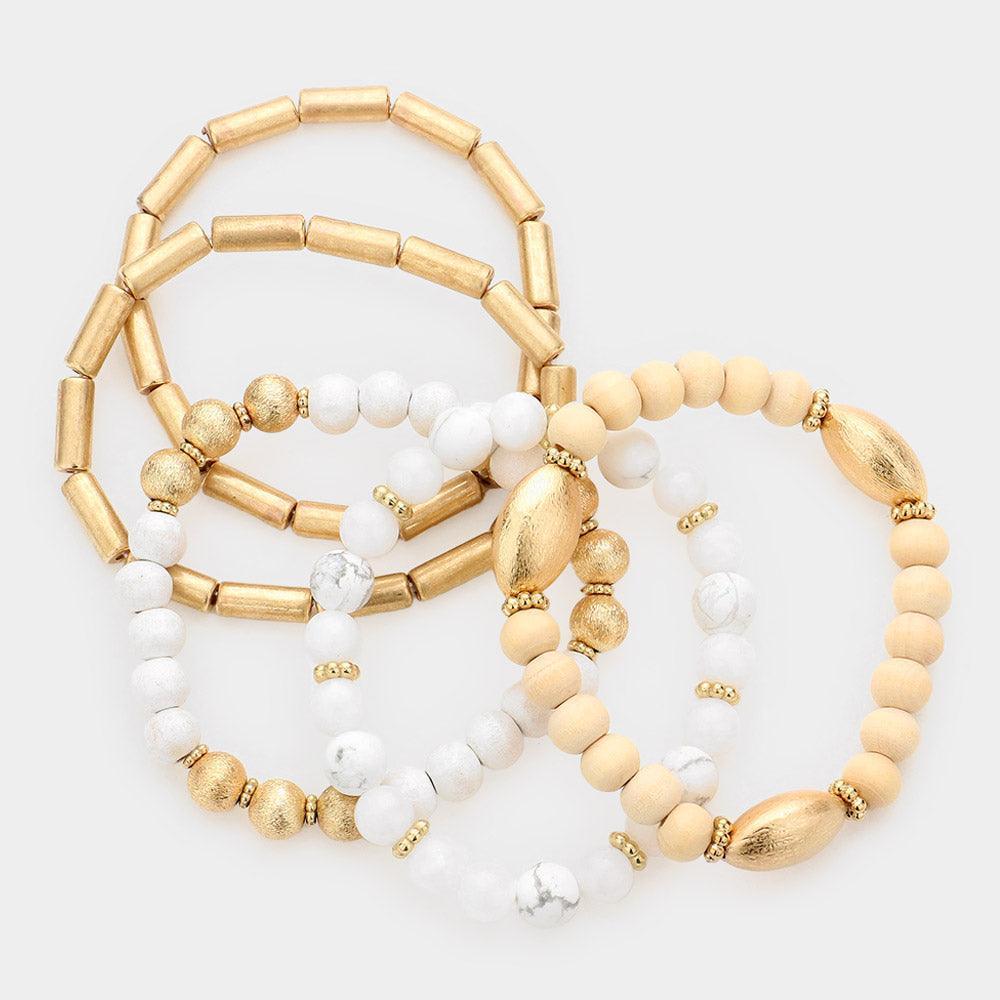 5PCS - Natural Stone Wood Beaded Stretch Bracelets - Jewelry Store by Erik Rayo