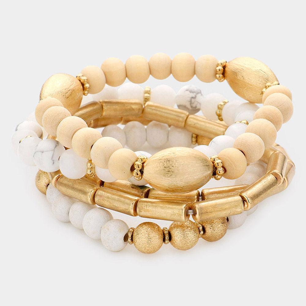 5PCS - Natural Stone Wood Beaded Stretch Bracelets - Jewelry Store by Erik Rayo